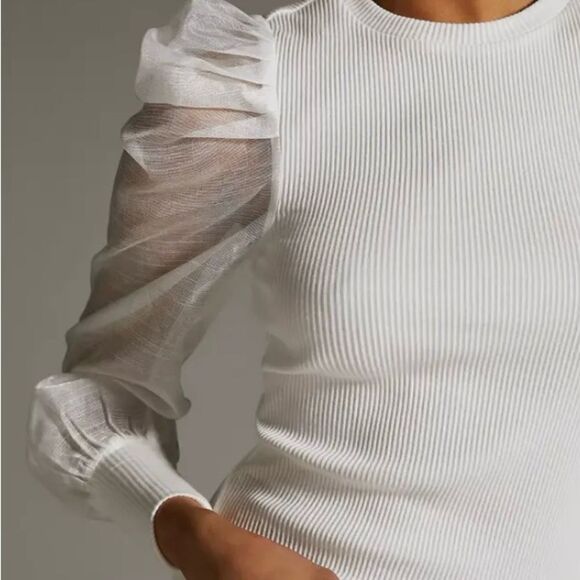 Dolan Anthropologie Ribbed Sheer Sleeve Blouse New - Picture 8 of 9